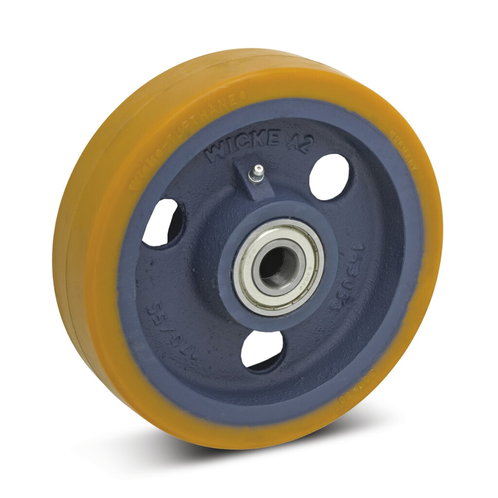 Wicke PU-Rad, Rillenkugellager, ØxB 100 x 50 mm, TK 450 kg Produktabbildung: Wicke PU-Rad, Rillenkugellager, ØxB 100 x 50 mm, TK 450 kg