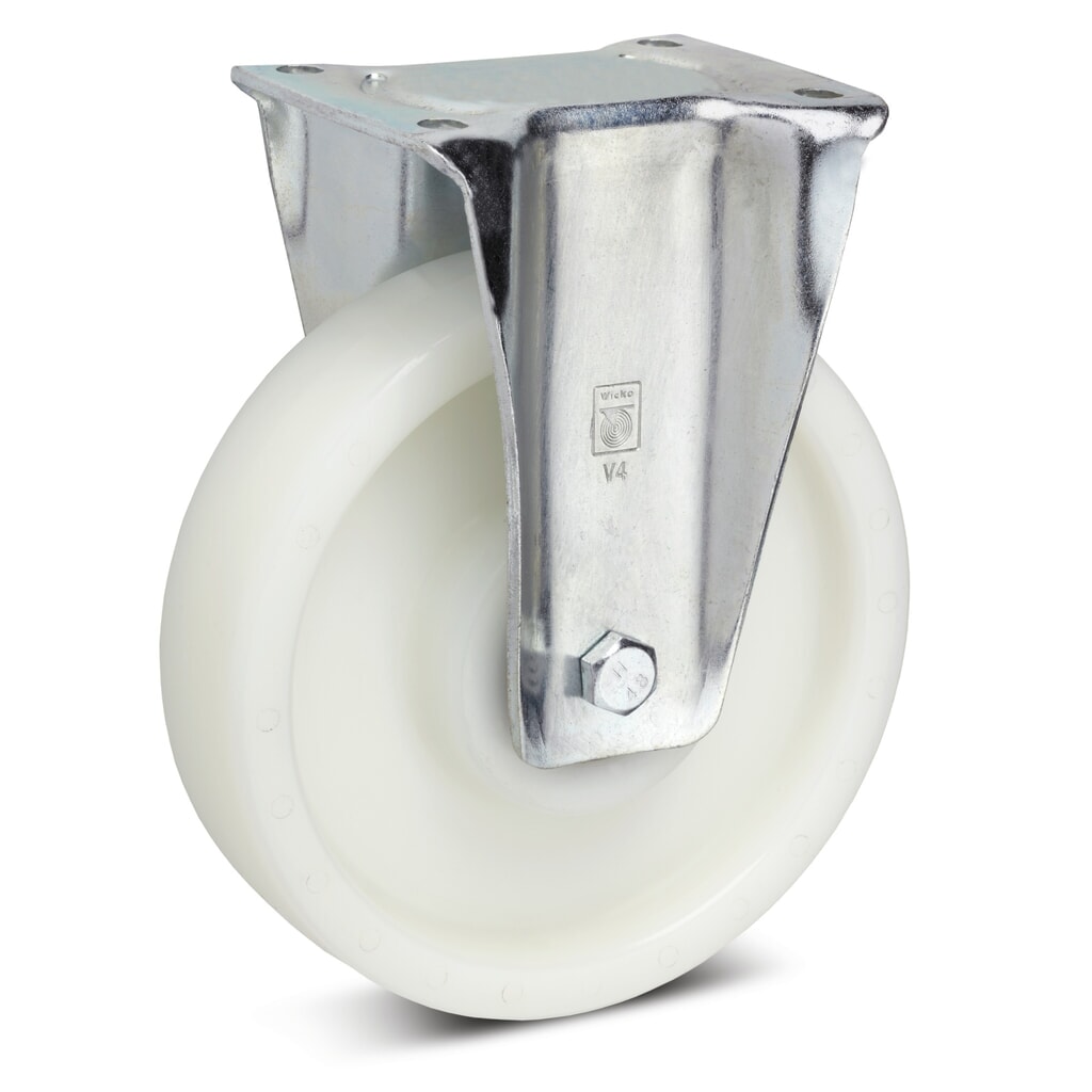Wicke Schwerlast-Bockrolle Polyamid, Ø x Breite 100 x 35 mm, TK 500 kg Produktabbildung: Wicke Schwerlast-Bockrolle Polyamid, Ø x Breite 100 x 35 mm, TK 500 kg