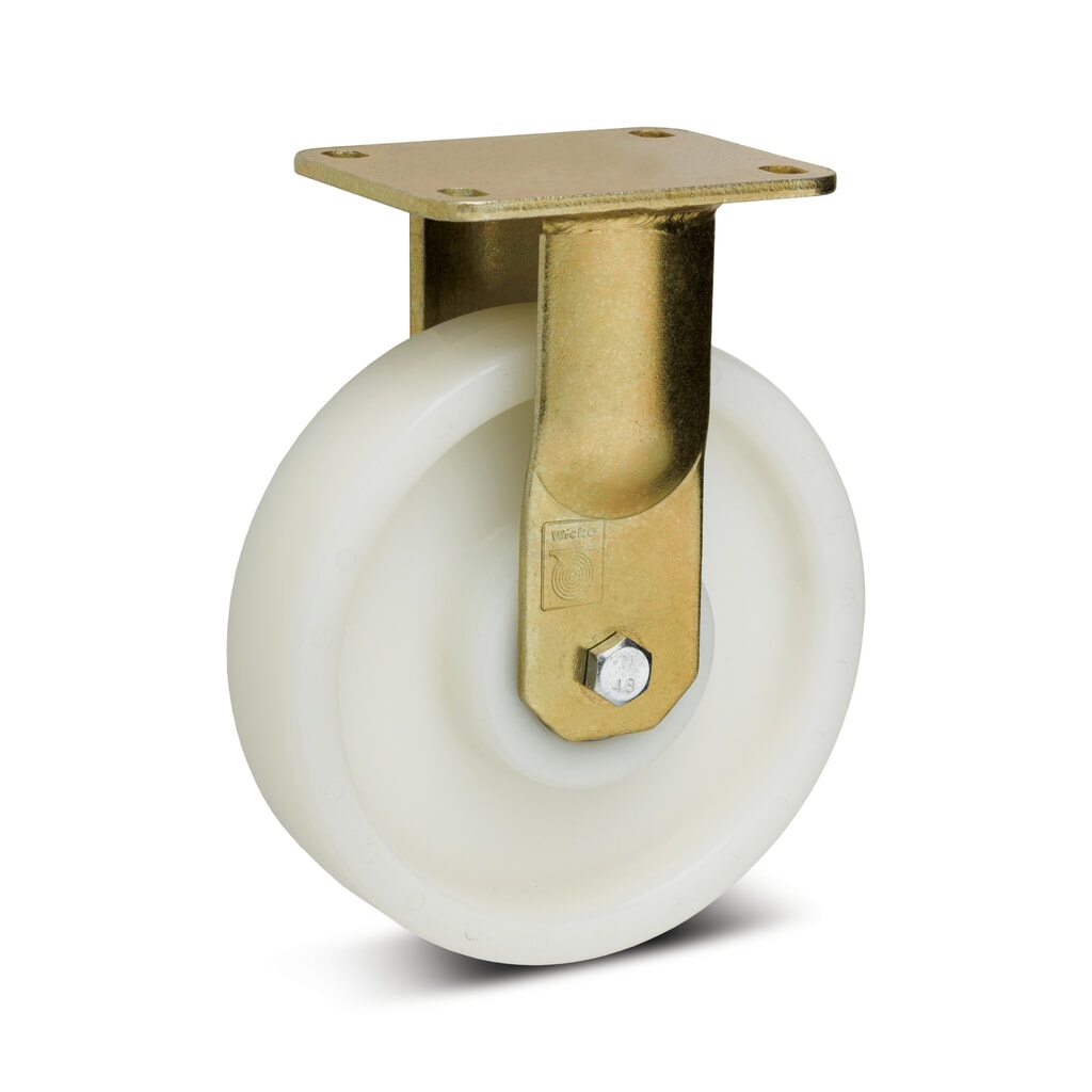 Wicke Schwerlast-Bockrolle Polyamid, chromatiert, Ø x Breite 100 x 35 mm, TK 500 kg Produktabbildung: Wicke Schwerlast-Bockrolle Polyamid, chromatiert, Ø x Breite 100 x 35 mm, TK 500 kg
