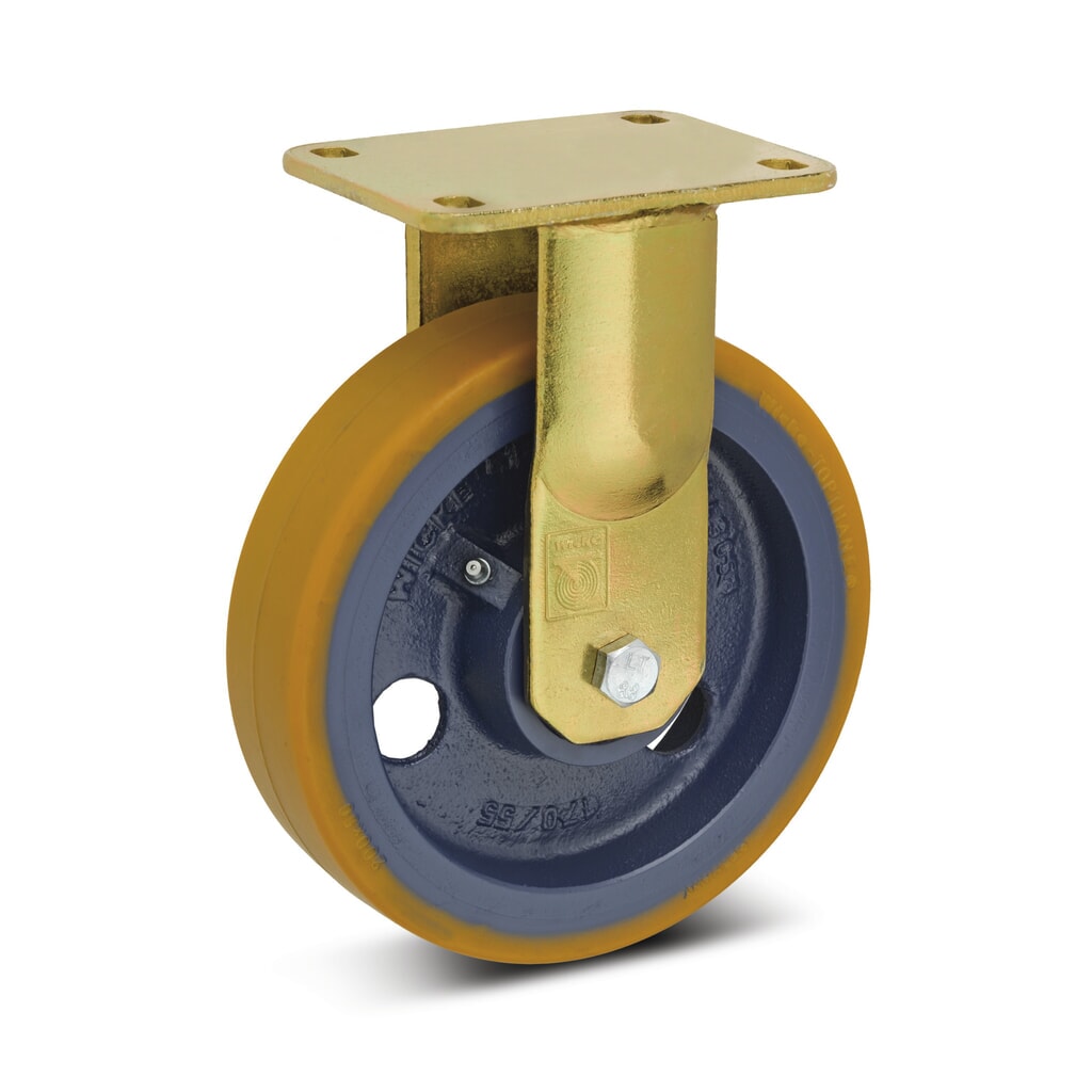 Wicke Schwerlast-Bockrolle PU, Ø x Breite 100 x 50 mm, TK 450 kg Produktabbildung: Wicke Schwerlast-Bockrolle PU, Ø x Breite 100 x 50 mm, TK 450 kg