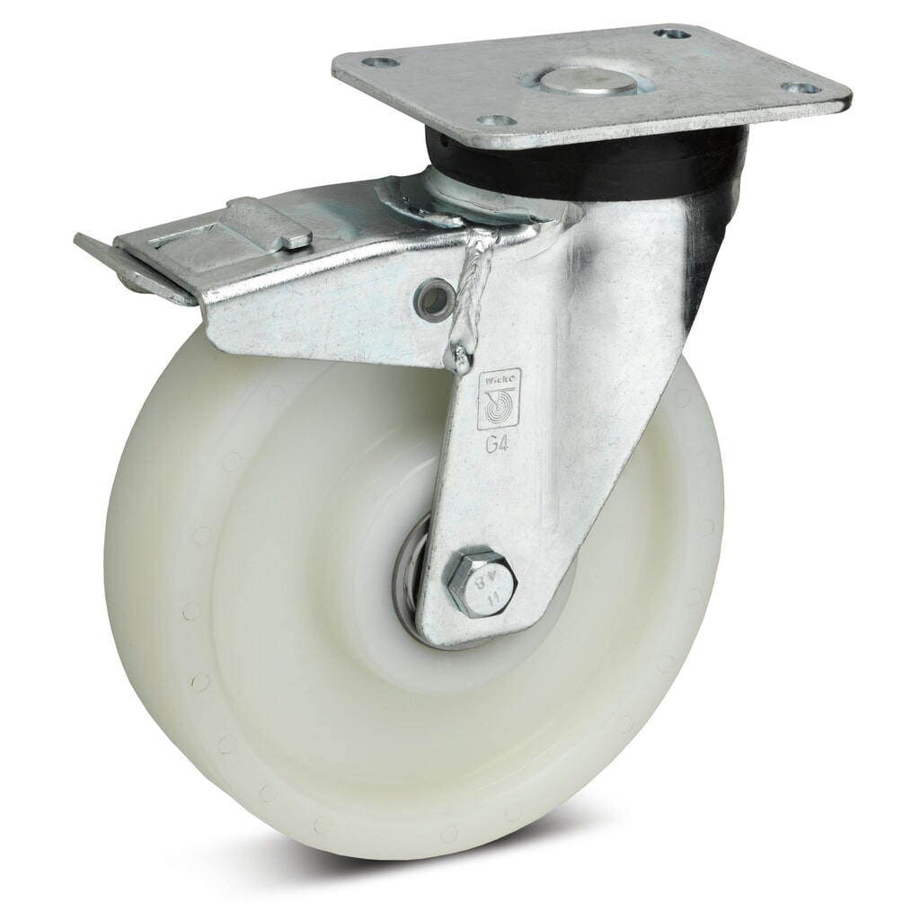 Wicke Schwerlast-Lenkrolle Polyamid, inkl. Feststeller im Nachlauf, Ø x Breite 100 x 35 mm, TK 500 kg Produktabbildung: Wicke Schwerlast-Lenkrolle Polyamid, inkl. Feststeller im Nachlauf, Ø x Breite 100 x 35 mm, TK 500 kg