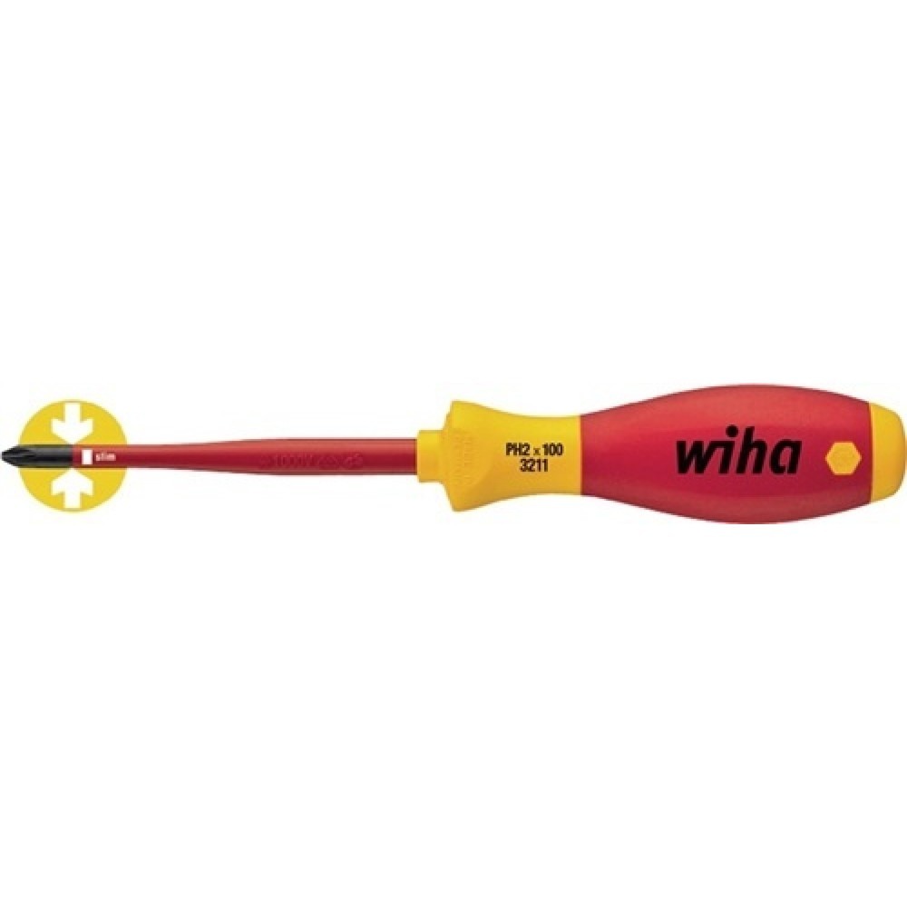 Produktabbildung: Schraubendreher VDE PH SW 2x100mm Ges.-L.218mm Rundklinge Mehrkomp.-Griff