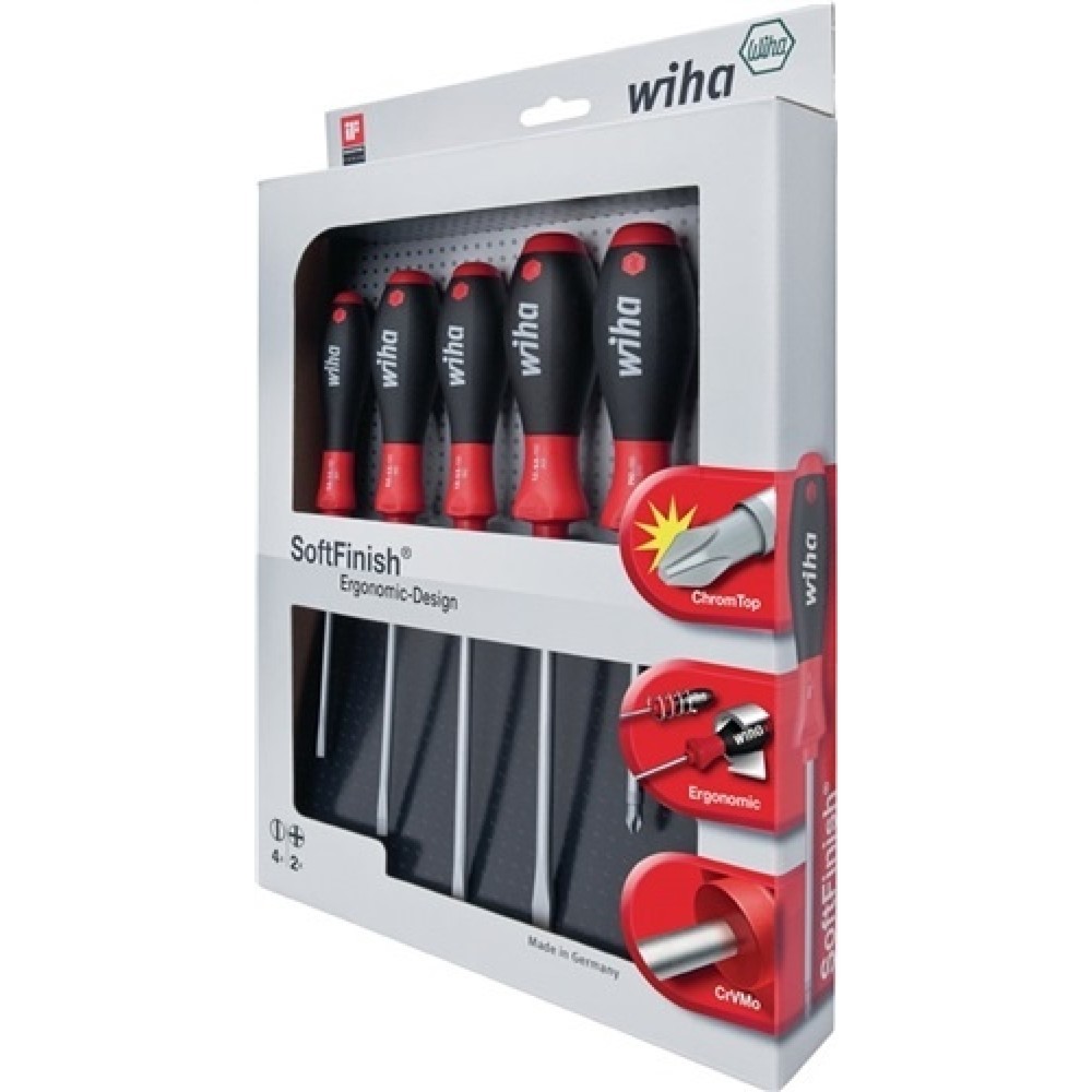 Produktabbildung: Schraubendrehersatz 6tlg. Schlitz 3,5/4,5/5,5/6,5/PH 1/2 m.Rundklinge Chrom matt