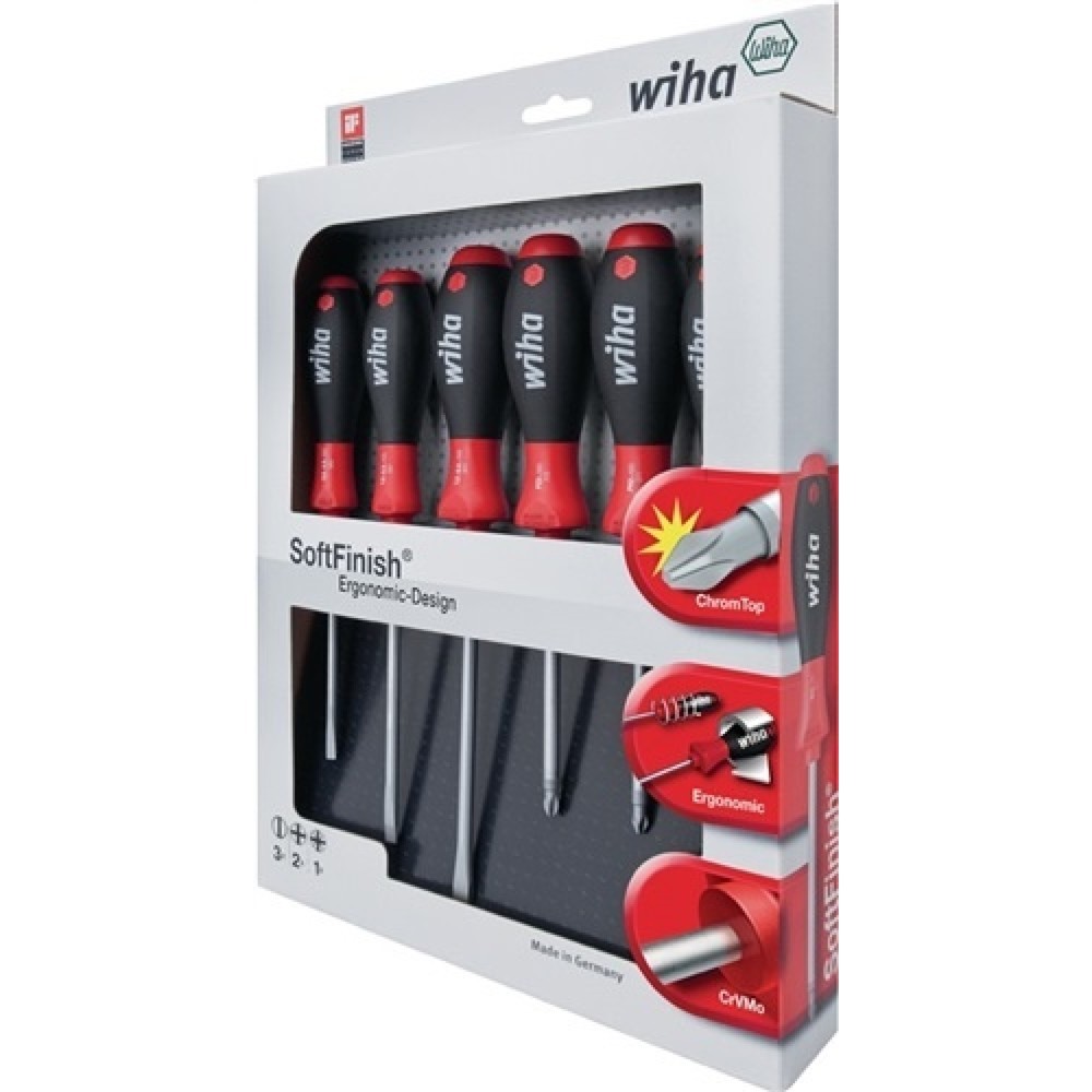 Produktabbildung: Schraubendrehersatz 6tlg. Schlitz 4/5,5/6,5/PH 1/2/PZD 2 m.Rundklinge Chrom matt