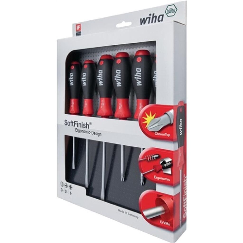 Produktabbildung: Schraubendrehersatz 6tlg. Schlitz 4/5,5/6,5/PH 1/2/PZD 2 m.Rundklinge Chrom matt