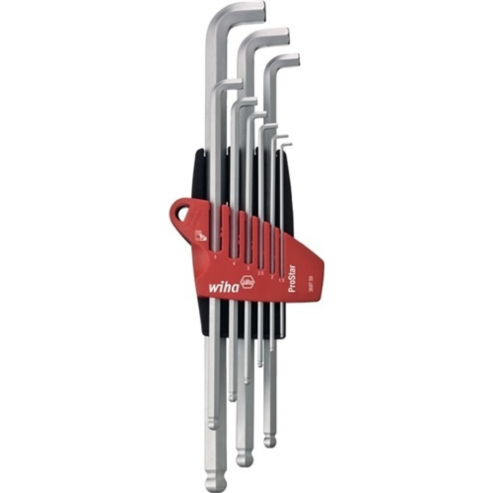 Produktabbildung: Winkelschraubendrehersatz 9tlg.6KT-Kugelkopf SW 1,5-10mm abgewinkelt extra kurz