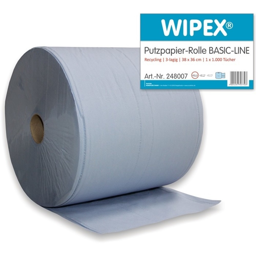 Produktabbildung: WIPEX Putztuch Basic-Line, blau, L360xB380ca. mm, 1 Rolle/ VE, 3-lagig