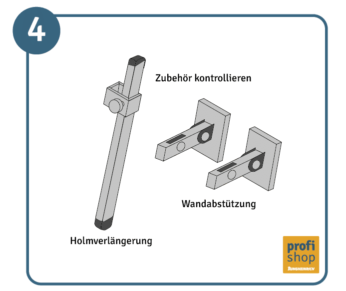 Vor dem Arbeiten auf Leitern sollte das Zubehör kontrolliert werden