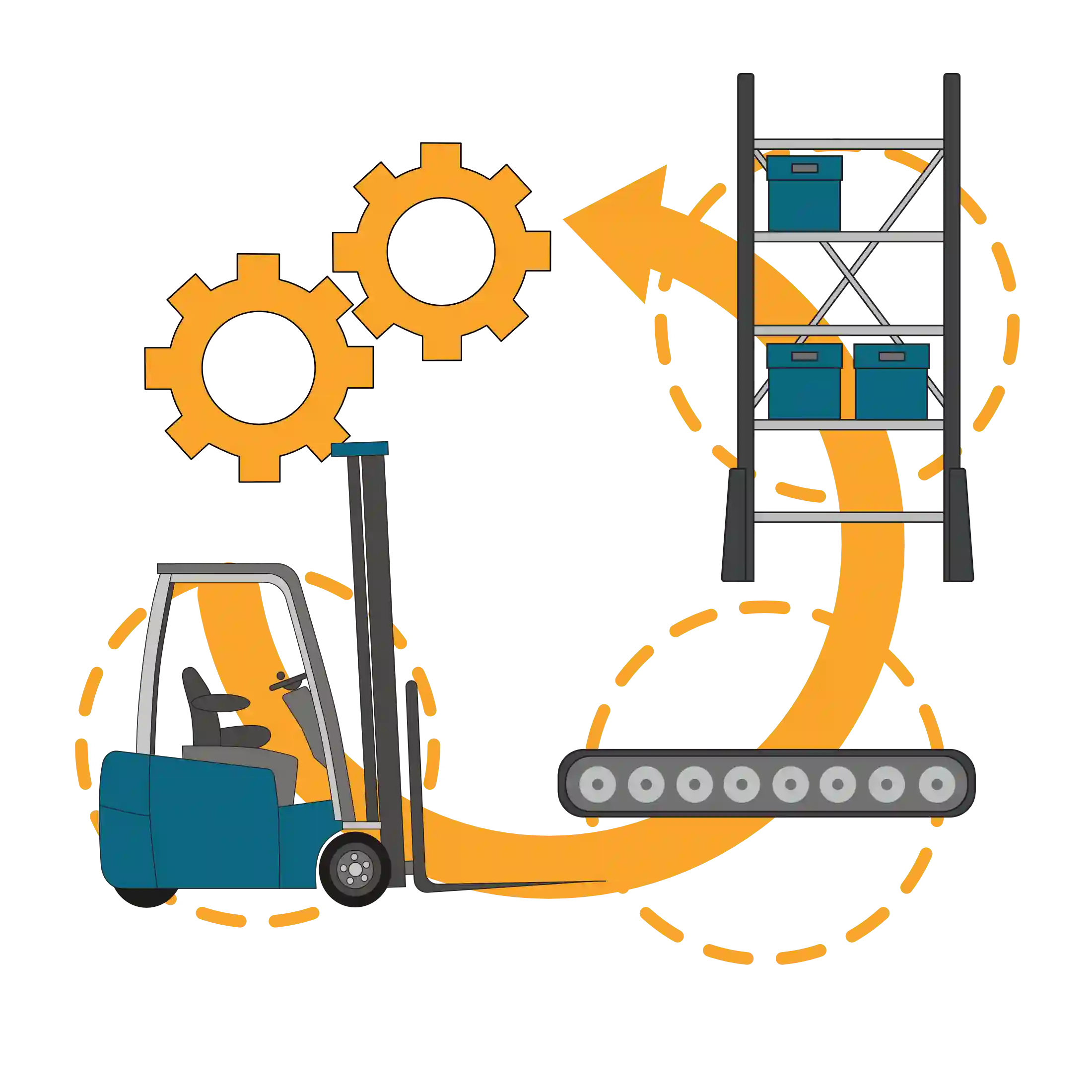 Icon zeigt die Lager- und Transporttechnik als Bestandteil der Lagerplanung