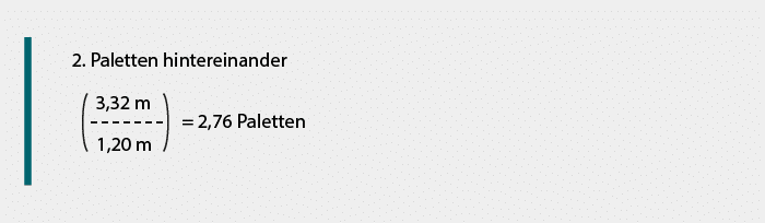 Rechenbeispiel, mit dem berechnet wird, wie viele Paletten in einen Sprinter hintereinander passen