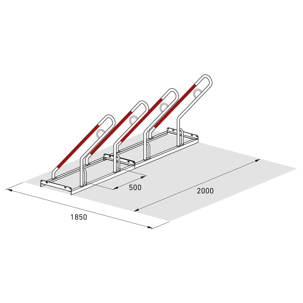 Produktabbildung Nr. 8: wsm® Anlehnparker 0500 XBF, zum Aufdübeln, feuerverzinkt, 1-seitige Radeinstellung, 4 Stellplätze, Radabstand 500 mm