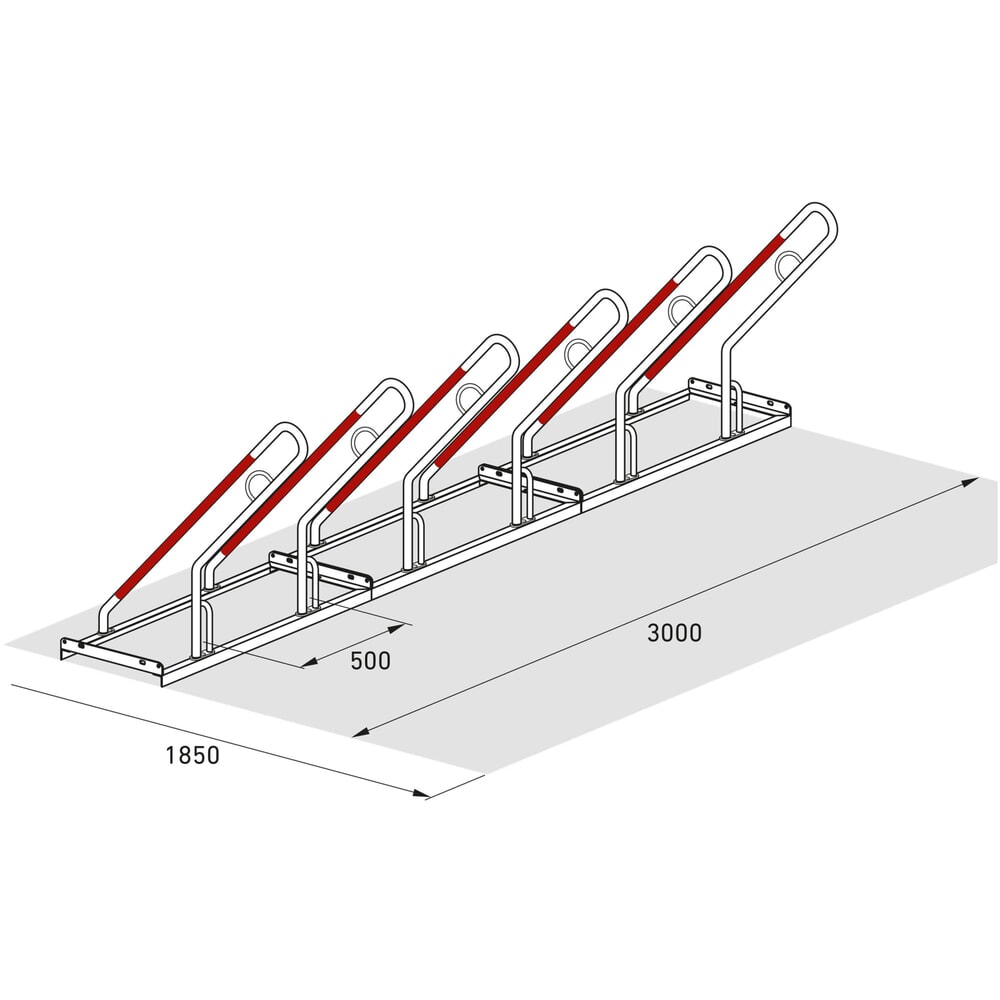 Produktabbildung Nr. 8: wsm® Anlehnparker 0500 XBF, zum Aufdübeln, feuerverzinkt, 1-seitige Radeinstellung, 6 Stellplätze, Radabstand 500 mm