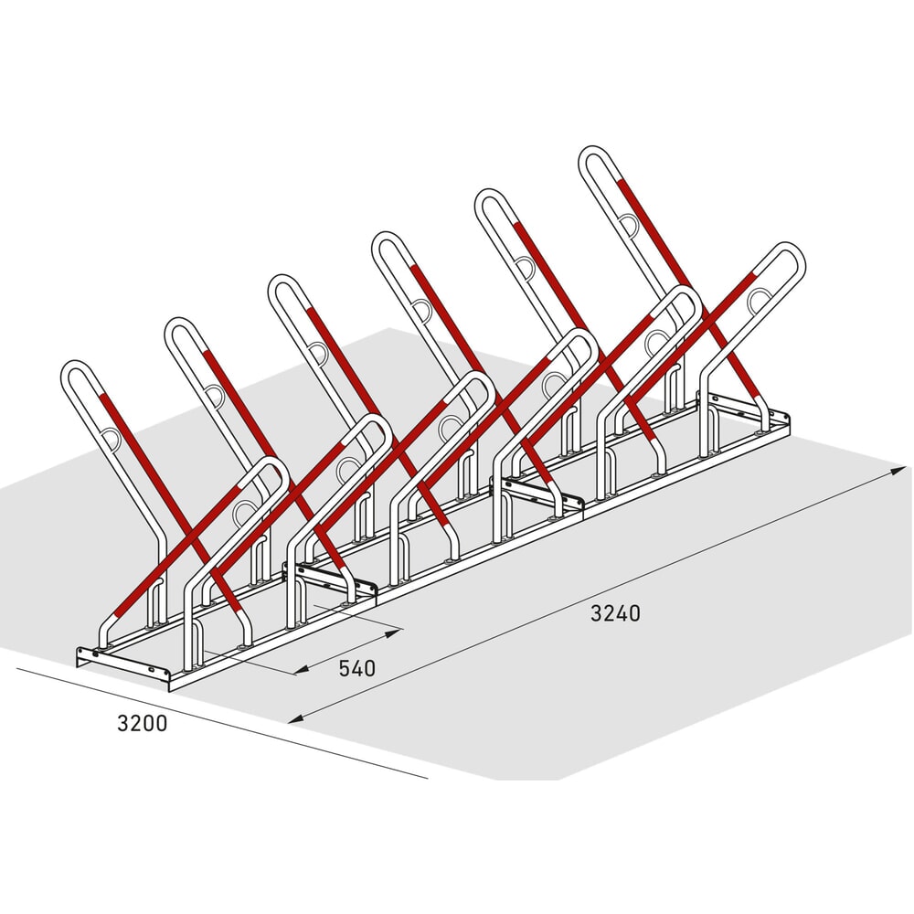 Produktabbildung Nr. 8: wsm® Anlehnparker 0500 XBF, zum Aufdübeln, feuerverzinkt, 2-seitige Radeinstellung, 12 Stellplätze, Radabstand 540 mm