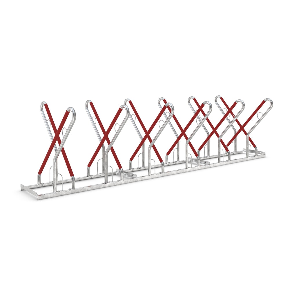 Produktabbildung Nr. 1: wsm® Anlehnparker 0500 XBF, zum Aufdübeln, feuerverzinkt, 2-seitige Radeinstellung, 12 Stellplätze, Radabstand 540 mm
