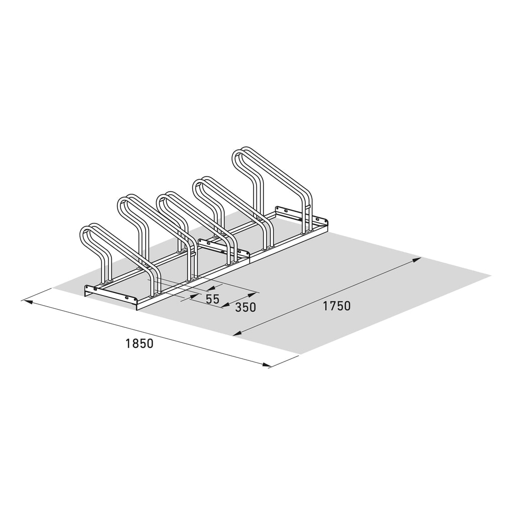 Bügelparker, 1-seitig, 5 Stellplätze, verzinkt Produktabbildung Nr. 7: Bügelparker, 1-seitig, 5 Stellplätze, verzinkt