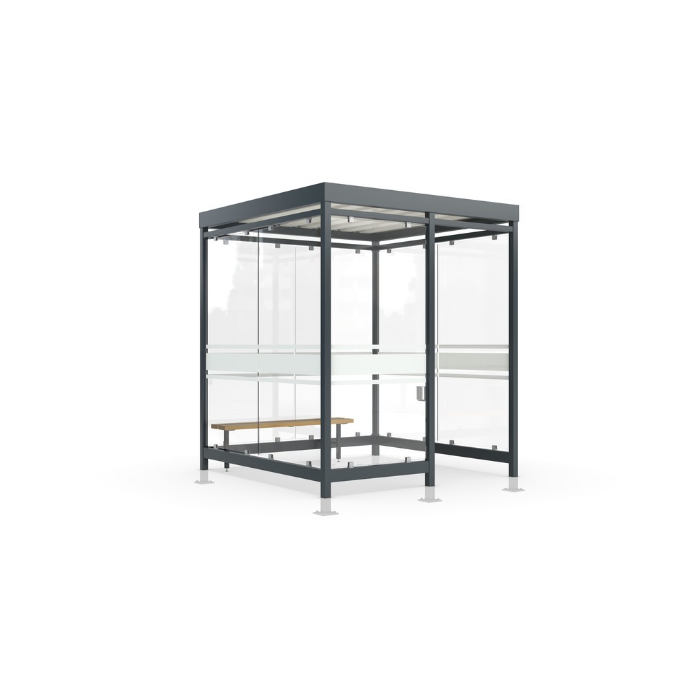 Produktabbildung: wsm® Komplett-Set Raucherunterstand Köln K2 c/b, inkl. Sitzbank u. Wandascher, ohne Beleuchtung, mit Überpflasterung