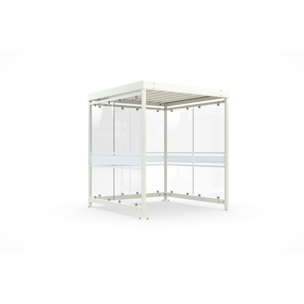 Produktabbildung: wsm® Raucherunterstand, Bausatz, für 4-9 Personen, 6 Elemente, RAL 9002 grauweiß - mit Glasdekor