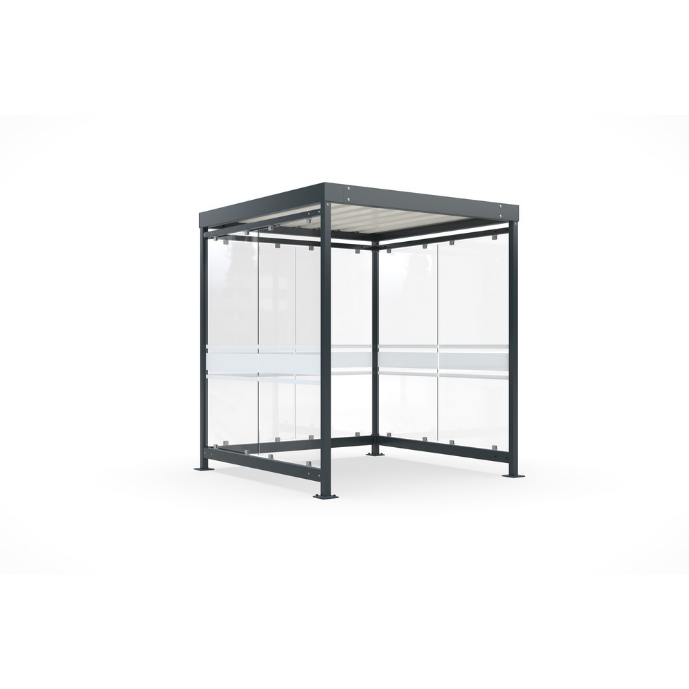 Produktabbildung: wsm® Raucherunterstand, Bausatz, für 4-9 Personen, 6 Elemente, RAL 7016 anthrazitgrau - mit Glasdekor