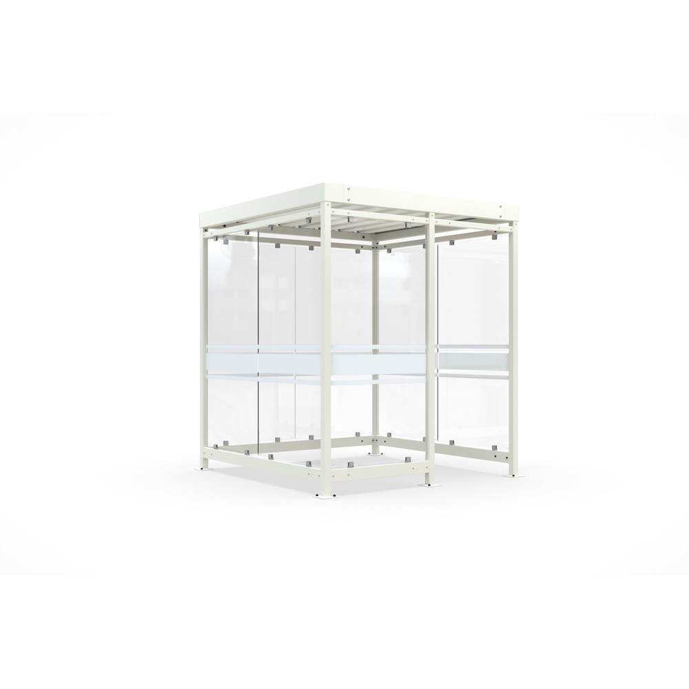 Produktabbildung: wsm® Raucherunterstand, Bausatz, für 4-9 Personen, 7 Elemente, RAL 9002 grauweiß - mit Glasdekor