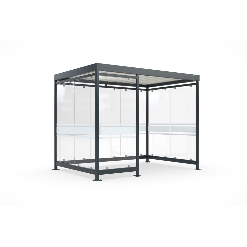 Produktabbildung: wsm® Raucherunterstand, Bausatz, für 7-8 Personen, 8 Elemente, RAL 7016 anthrazitgrau - mit Glasdekor