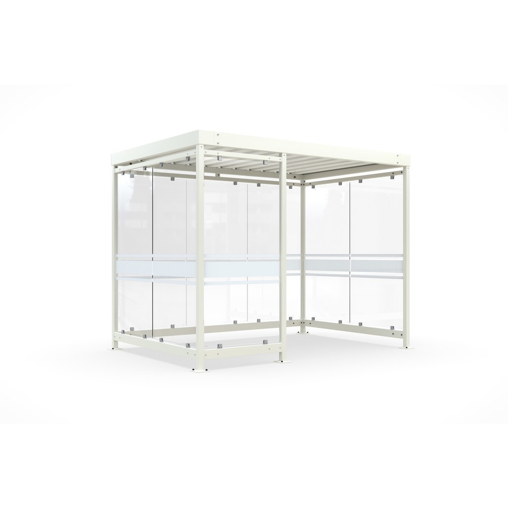 Produktabbildung: wsm® Raucherunterstand, Bausatz, für 7-8 Personen, 8 Elemente, RAL 9002 grauweiß - mit Glasdekor