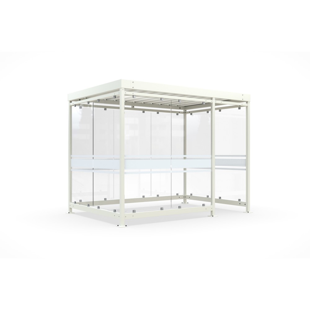 Produktabbildung: wsm® Raucherunterstand, Bausatz, für 7-9 Personen, 9 Elemente, RAL 9002 grauweiß - mit Glasdekor