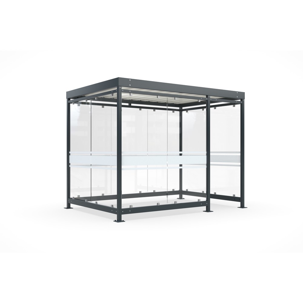 Produktabbildung: wsm® Raucherunterstand, Bausatz, für 7-9 Personen, 9 Elemente, RAL 7016 anthrazitgrau - mit Glasdekor