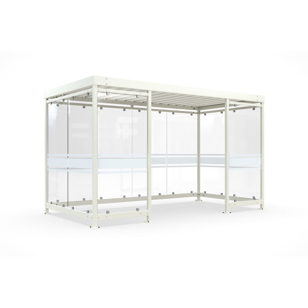 Produktabbildung: wsm® Raucherunterstand, Bausatz, für 9-10 Personen, 10 Elemente, RAL 9002 grauweiß - mit Glasdekor
