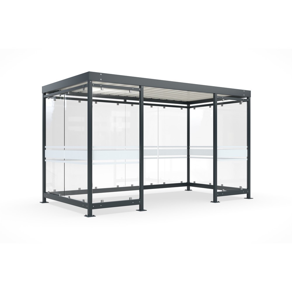 Produktabbildung: wsm® Raucherunterstand, Bausatz, für 9-10 Personen, 10 Elemente, RAL 7016 anthrazitgrau - mit Glasdekor