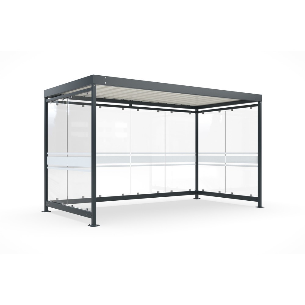 Produktabbildung: wsm® Raucherunterstand, Bausatz, für 9-10 Personen, 8 Elemente, RAL 7016 anthrazitgrau  - mit Glasdekor