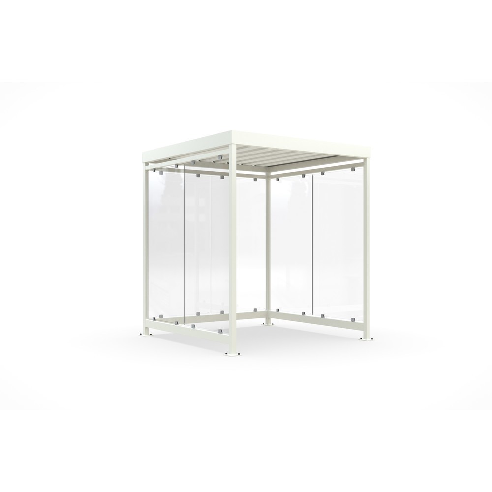 Produktabbildung: wsm® Raucherunterstand, fertig montiert, für 4-9 Personen, 6 Elemente, RAL 9002 grauweiß - ohne Glasdekor