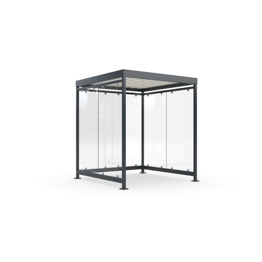 Produktabbildung: wsm® Raucherunterstand, fertig montiert, für 4-9 Personen, 6 Elemente, RAL 7016 anthrazitgrau - mit Glasdekor