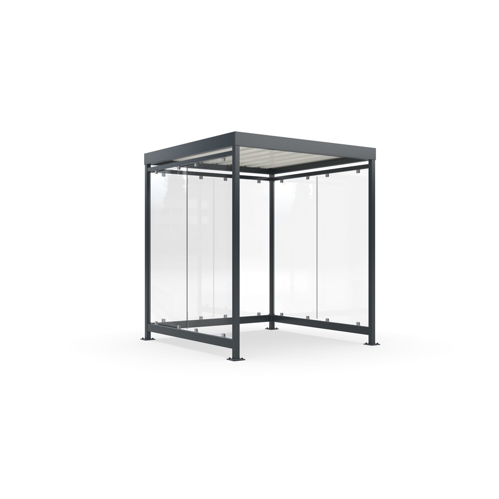 Produktabbildung: wsm® Raucherunterstand, fertig montiert, für 4-9 Personen, 6 Elemente, RAL 7016 anthrazitgrau - ohne Glasdekor