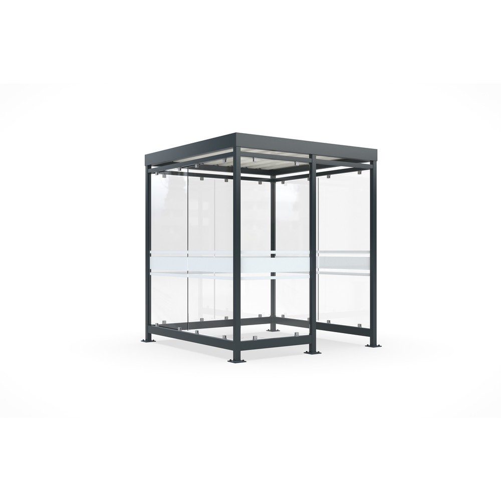 Produktabbildung: wsm® Raucherunterstand, fertig montiert, für 4-9 Personen, 7 Elemente, RAL 7016 anthrazitgrau - mit Glasdekor