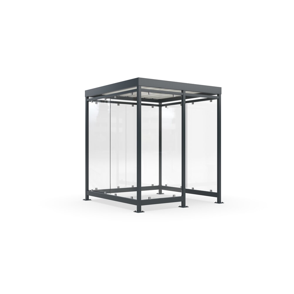 Produktabbildung: wsm® Raucherunterstand, fertig montiert, für 4-9 Personen, 7 Elemente, RAL 7016 anthrazitgrau - ohne Glasdekor
