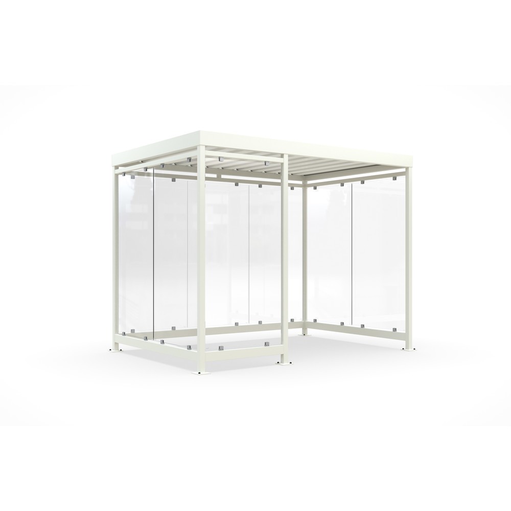 Produktabbildung: wsm® Raucherunterstand, fertig montiert, für 7-8 Personen, 8 Elemente, RAL 9002 grauweiß - ohne Glasdekor