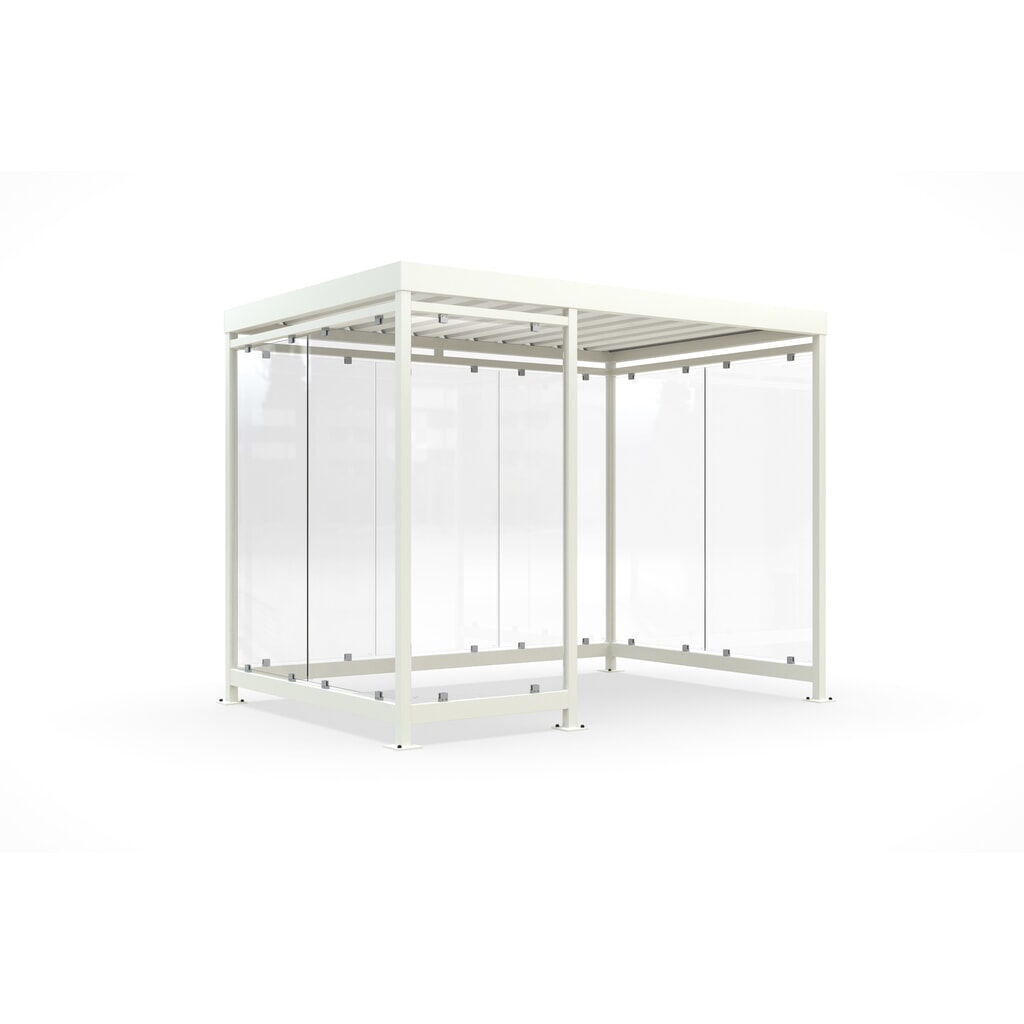Produktabbildung: wsm® Raucherunterstand, fertig montiert, für 7-8 Personen, 8 Elemente, RAL 9002 grauweiß - ohne Glasdekor