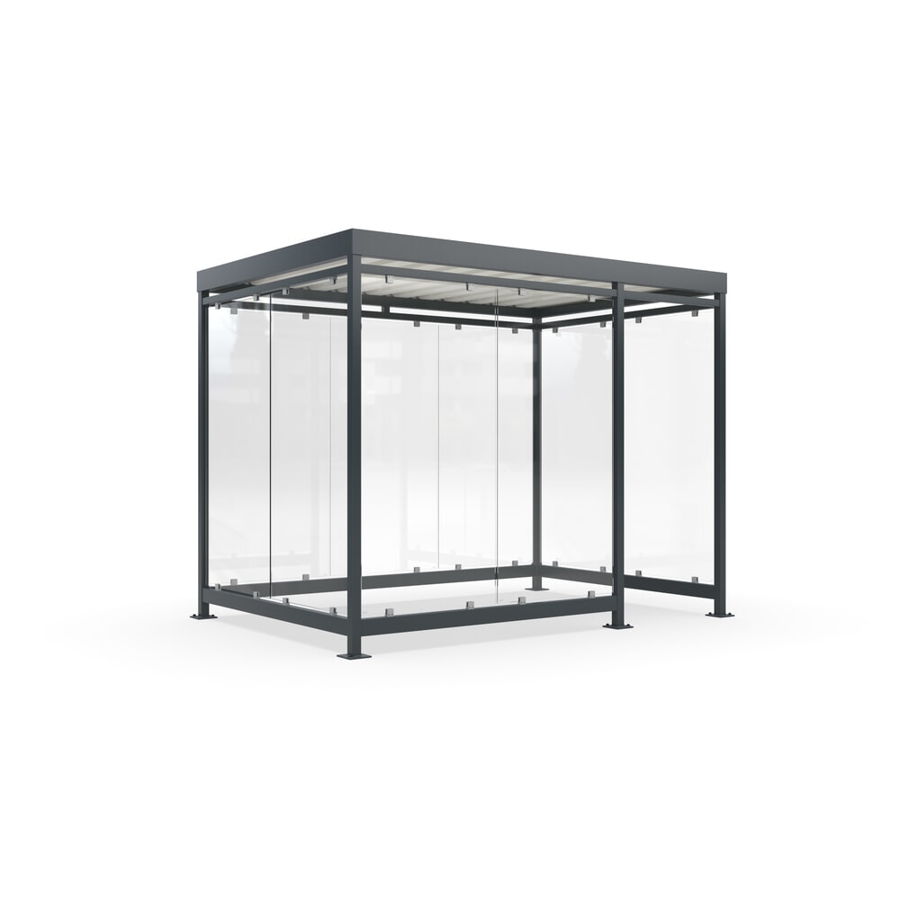 Produktabbildung: wsm® Raucherunterstand, fertig montiert, für 7-9 Personen, 9 Elemente, RAL 7016 anthrazitgrau - ohne Glasdekor