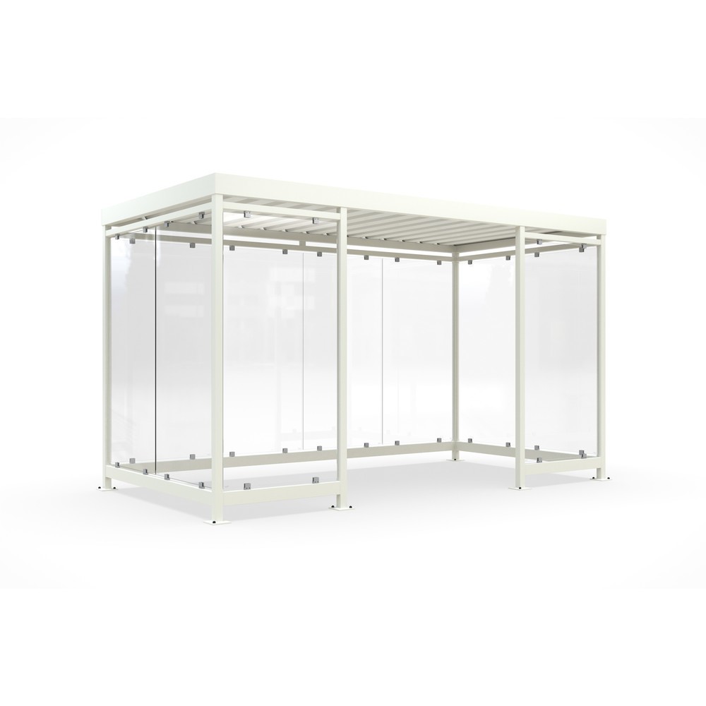 Produktabbildung: wsm® Raucherunterstand, fertig montiert, für 9-10 Personen, 10 Elemente, RAL 9002 grauweiß - ohne Glasdekor