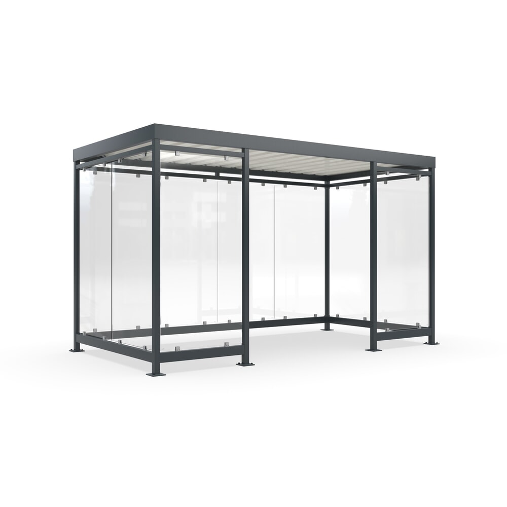 Produktabbildung: wsm® Raucherunterstand, fertig montiert, für 9-10 Personen, 10 Elemente, RAL 7016 anthrazitgrau - ohne Glasdekor