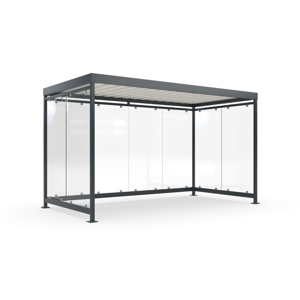 Produktabbildung: wsm® Raucherunterstand, fertig montiert, für 9-10 Personen, 8 Elemente, RAL 7016 anthrazitgrau - ohne Glasdekor