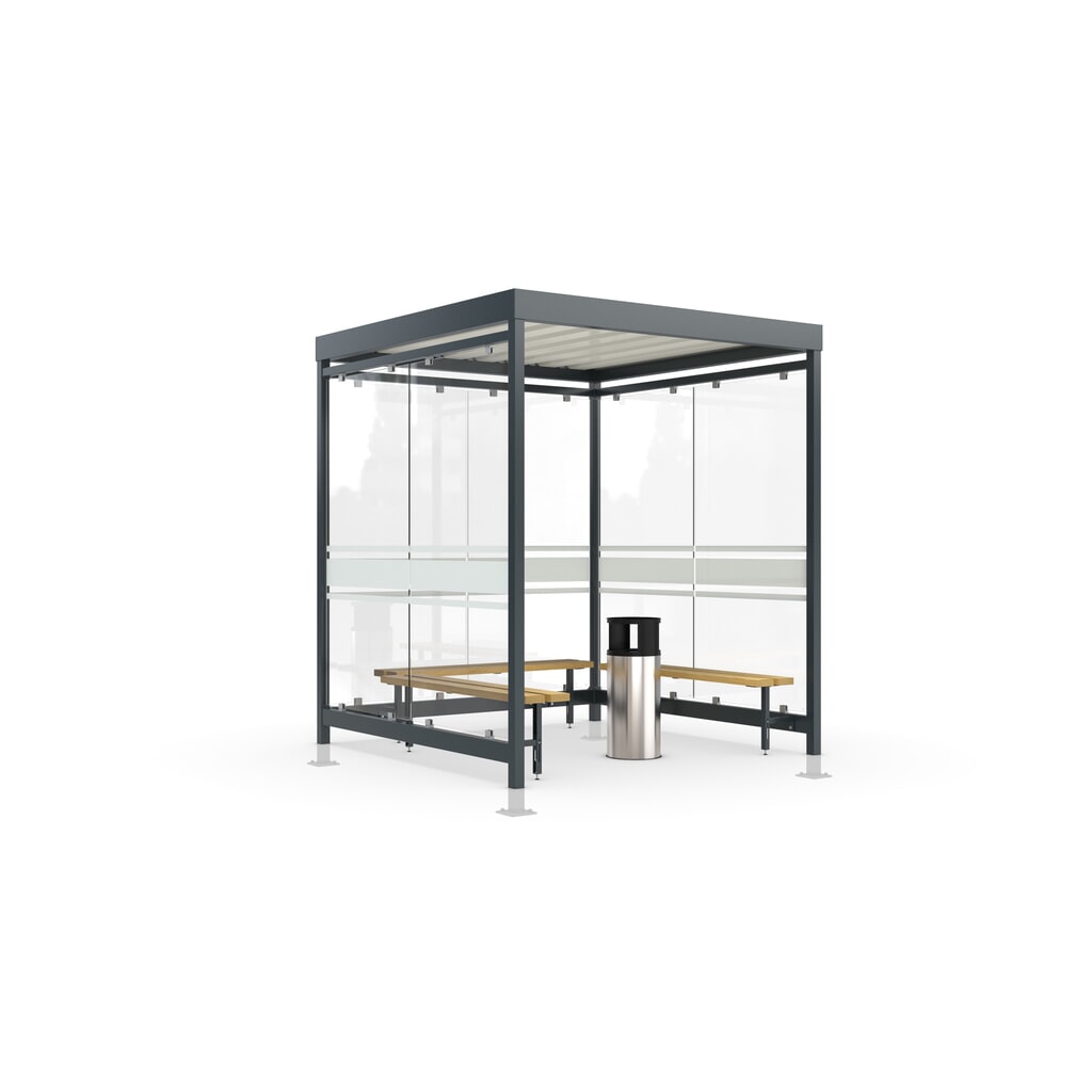 Produktabbildung: wsm® Raucherunterstand Köln, U-Form, inkl. Bank und Standascher, mit Überpflasterung