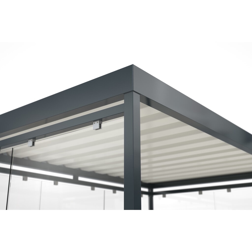 wsm® Raucherunterstand KÖLN ALPINE, fertig montiert, Schneelast max. 5,6 kN/m², 7 Elemente, ohne Überpflasterung, grauweiß Produktabbildung Nr. 5: wsm® Raucherunterstand KÖLN ALPINE, fertig montiert, Schneelast max. 5,6 kN/m², 7 Elemente, ohne Überpflasterung, grauweiß