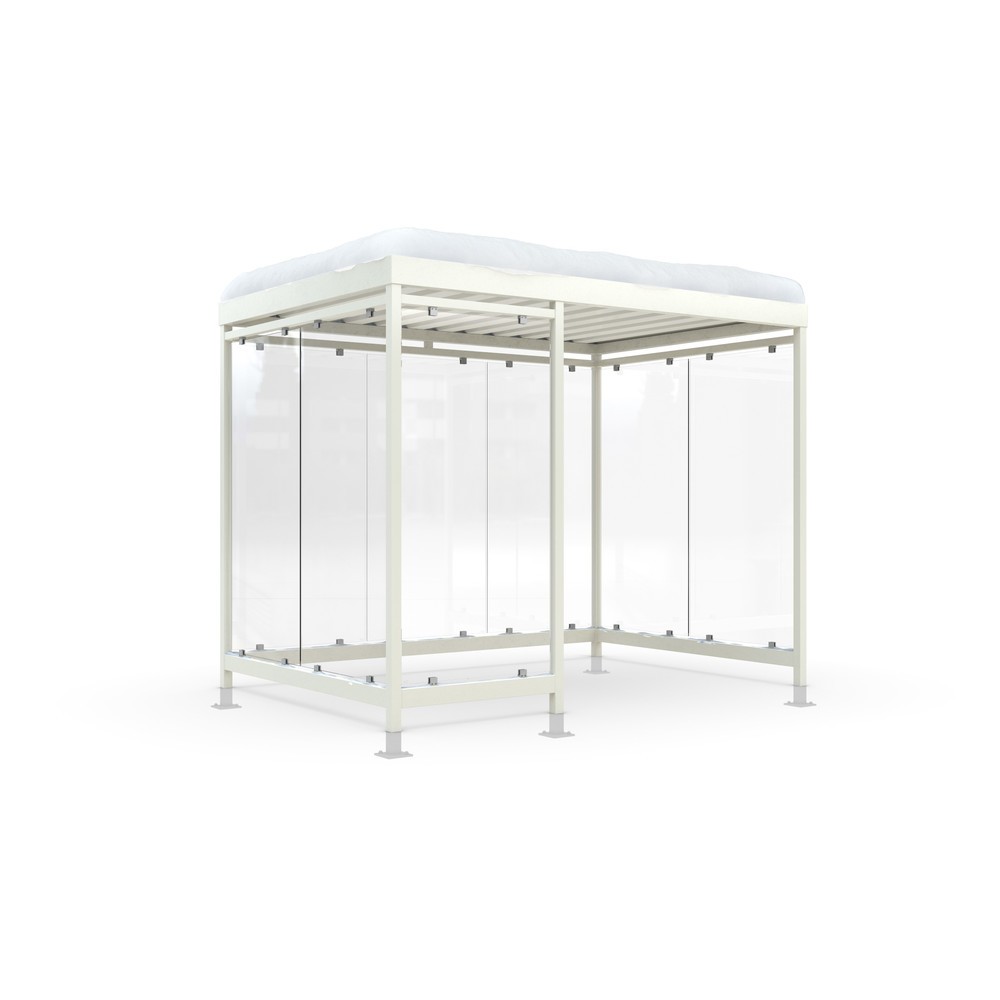Produktabbildung: wsm® Raucherunterstand KÖLN ALPINE, fertig montiert, Schneelast max. 4,15 kg/m², 8 Elemente, mit Überpflasterung, grauweiß