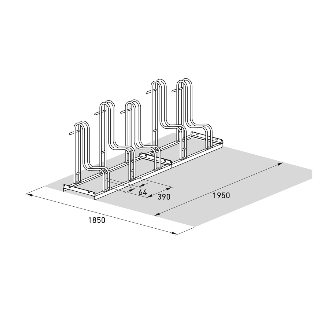 wsm® Standparker 4000 BR, 1-seitig, feuerverzinkt, Radabstand 390 mm, 5 Stellplätze Produktabbildung Nr. 7: wsm® Standparker 4000 BR, 1-seitig, feuerverzinkt, Radabstand 390 mm, 5 Stellplätze