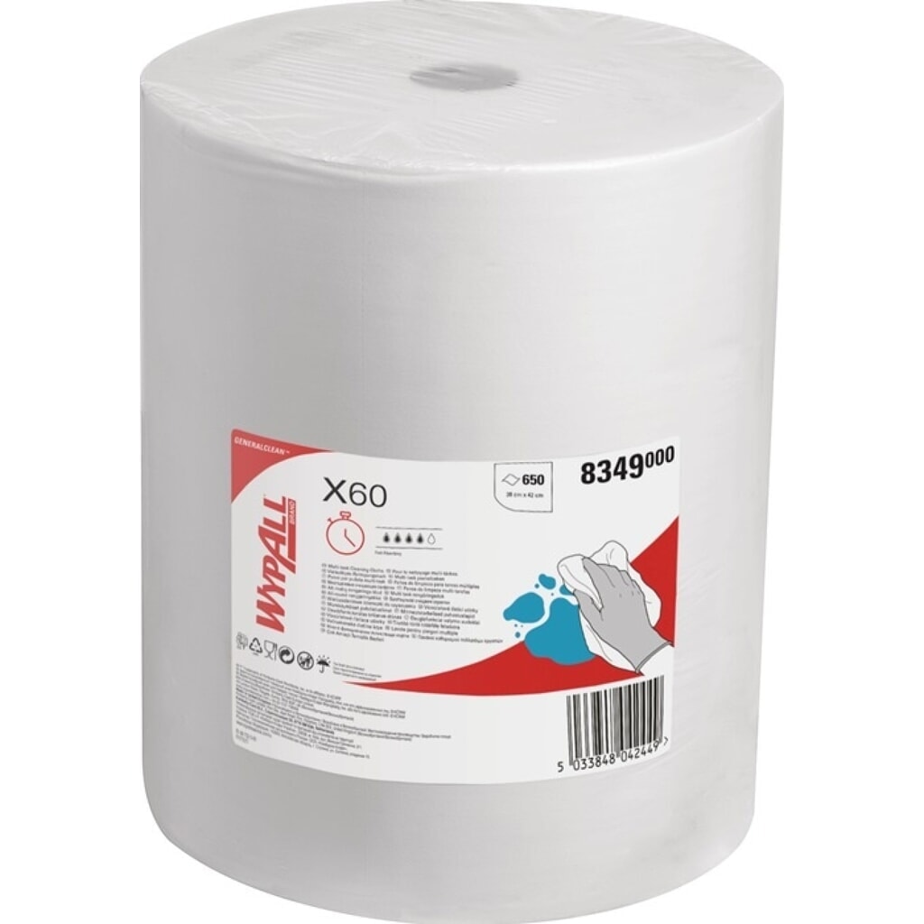 WYPALL Wischtuch Wypall X60 - 8349, weiß, L380xB420ca. mm, 650 Tücher / Rolle, 1-lagig Produktabbildung: WYPALL Wischtuch Wypall X60 - 8349, weiß, L380xB420ca. mm, 650 Tücher / Rolle, 1-lagig