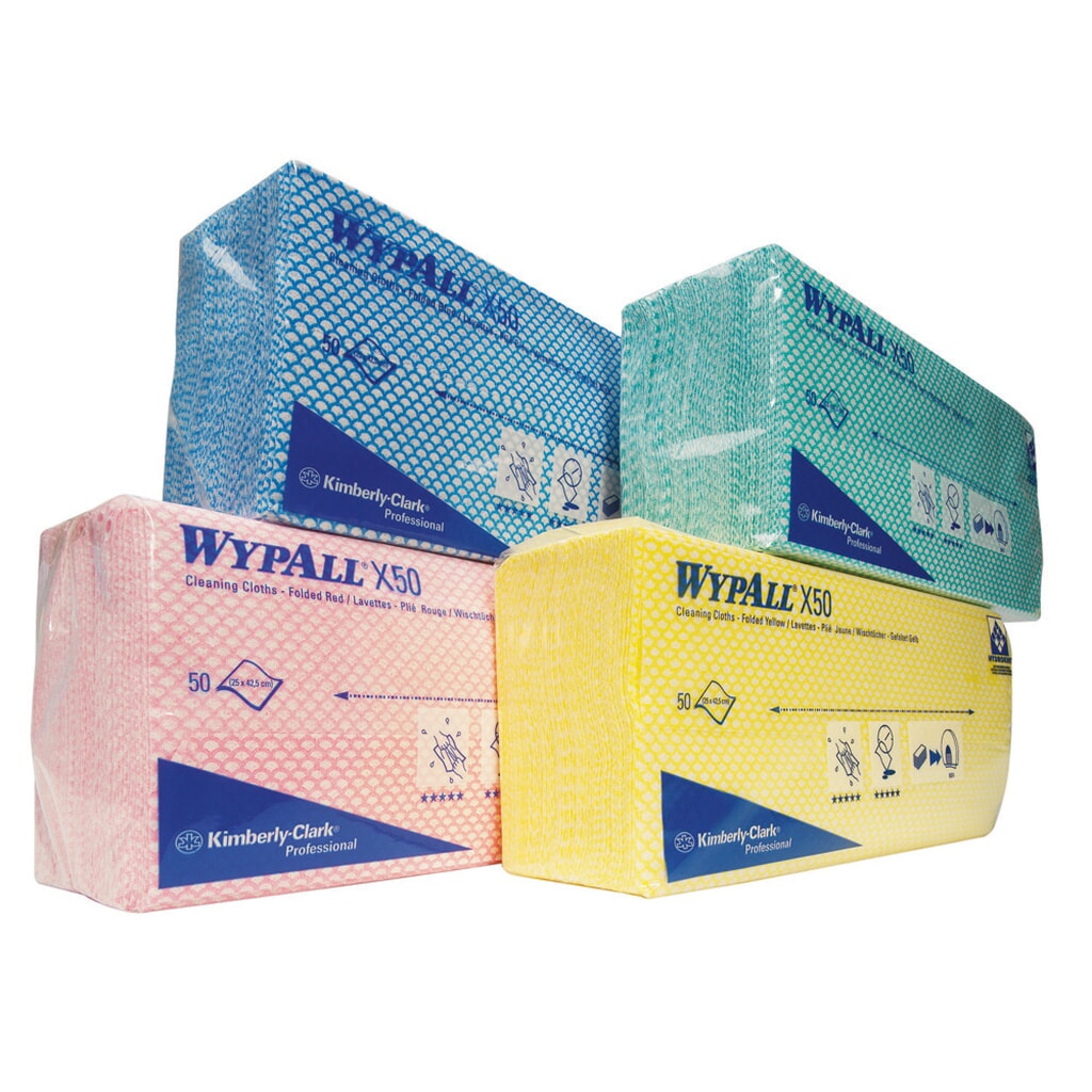 WypAll® Wischtücher X50, Interfold, HxB 41,8 x 22,1 cm, grün Produktabbildung: WypAll® Wischtücher X50, Interfold, HxB 41,8 x 22,1 cm, grün
