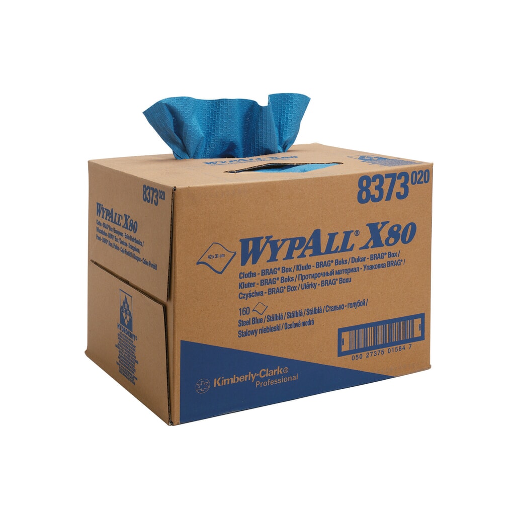 Produktabbildung: WypAll® Wischtücher X80, HxB 427 x 282 mm, BRAG-Box, stahlblau