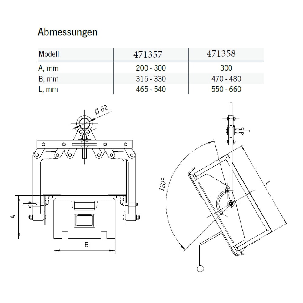 Produktabbildung Nr. 2: Yale® Kastengreifer TKA, Tragkraft 150 kg, Drehvorrichtung 480 mm