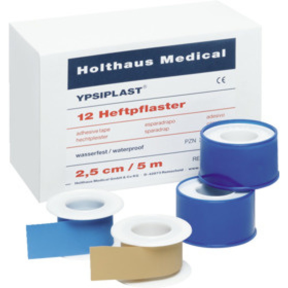 Produktabbildung: Ypsiplast Heftpflaster blau, 1 VE = 12 Stück, (LxB) 2,5 cm x 5 m